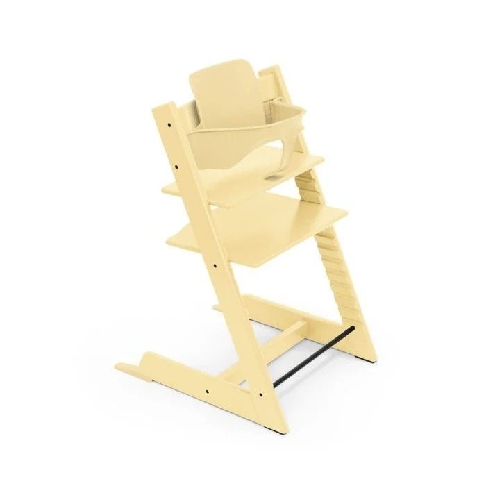 Stokke Tripp Trapp + zestaw Baby Set + tacka - rosnące krzesełko do karmienia z akcesoriami-Lemon Yellow-Grey