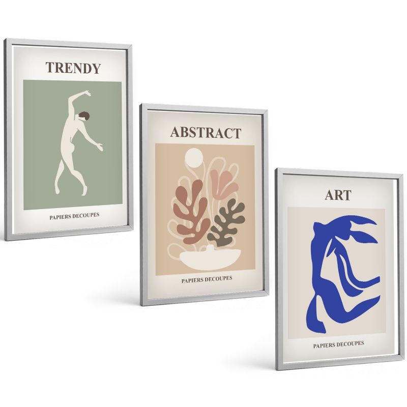 Trzyczęściowy Zestaw Obrazów ArtPrintCave 40x60 cm Srebrna rama Stylowe postacie rośliny Matisse 1 kpl.