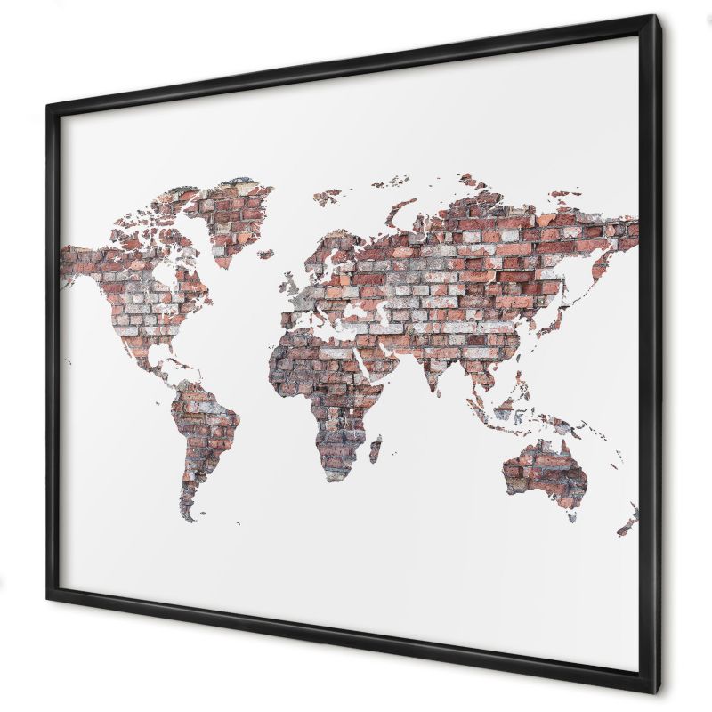 Tablica magnetyczna do salonu Wallfluent 80x60 Ceglany świat w czarnej ramie 1szt