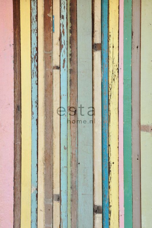 fototapeta ESTAhome odpady drewniane jasnego różu,żółtym,niebieskimIzielonym 200 x 279 cm - 1 rol.