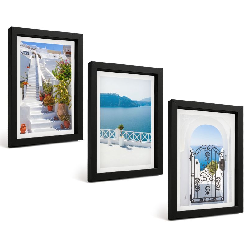 Komplet 3 Obrazów w Czarnej Ramie ArtPrintCave 20x30 cm Grafika Ścienna Czarne schody rośliny morze brama 1 kpl.