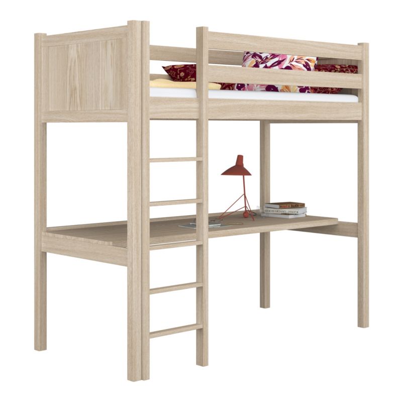 Dębowe łóżko N-WOOD na antresoli z biurkiem N06 dąb bielony 90x180 1szt.