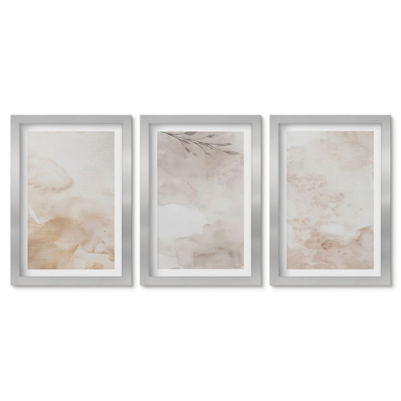 Komplet obrazów srebrna rama Tulup 20x30 cm Akwarelowe liście pastelowe Małe obrazy do kuchni w ramie 1 kpl