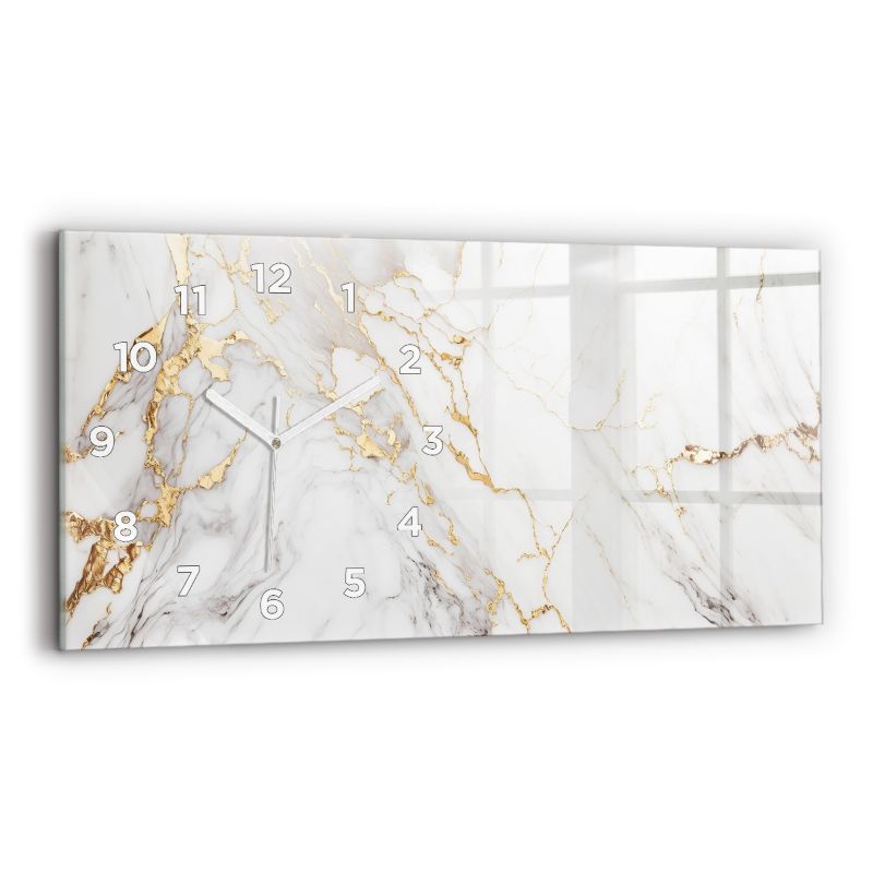 Zegar z białymi wskazówkami Wallfluent 60x30 cm Marmur ozdobny Szklany 1 szt.