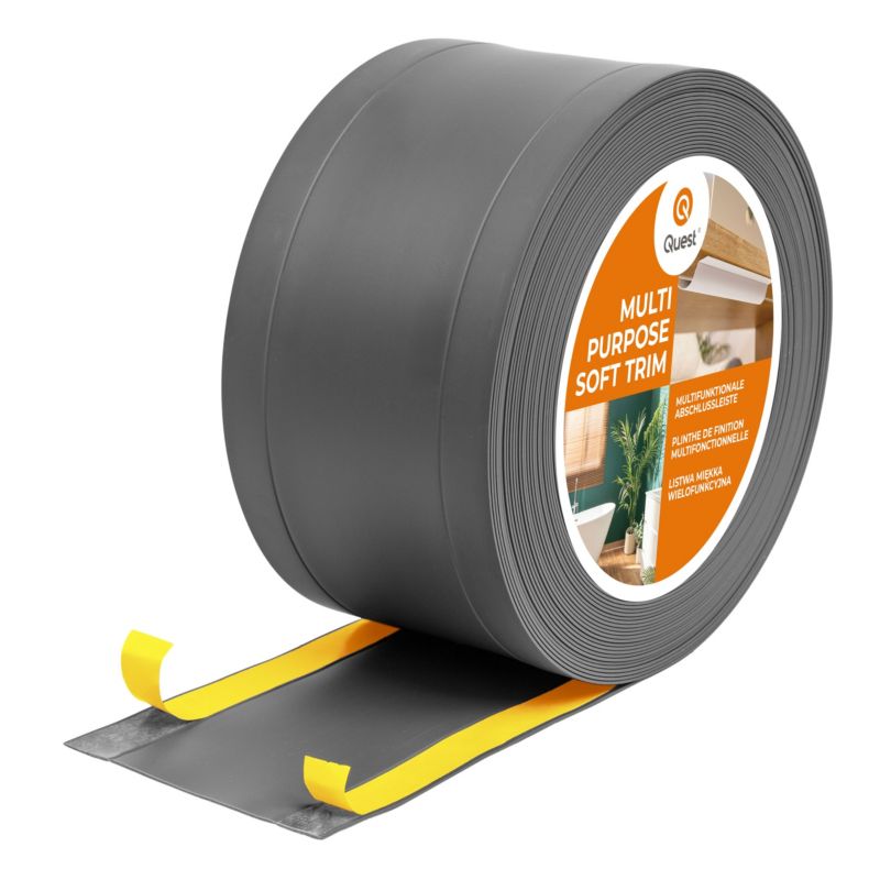 Listwa wykończeniowa samoprzylepna 6w1 PCV 120mm QUEST, maskująca elastyczna listwa podłogowa - 10 m, ciemnoszary, 1 szt.