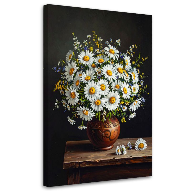 Obraz do salonu sypialni Feeby Stokrotki bukiet polnych kwiatów w wazonie 60x90cm 1szt