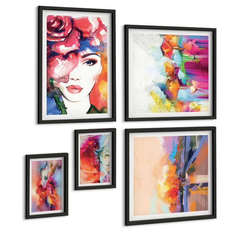 Pięcioczęściowy Zestaw Obrazów ArtPrintCave (2x50x50+2x20x30+40x60cm) Czarna rama Włoskie rzeki wzgórza ulica 1 kpl.