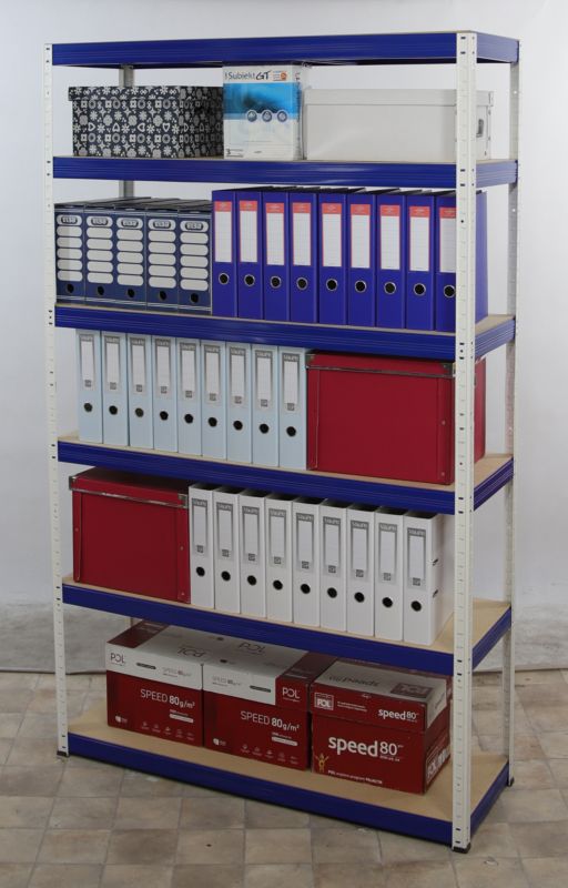 Regał metalowy MODO24 magazynowy biało-niebieski helios 213x150x30cm 6 półek po 175 kg 1 szt.