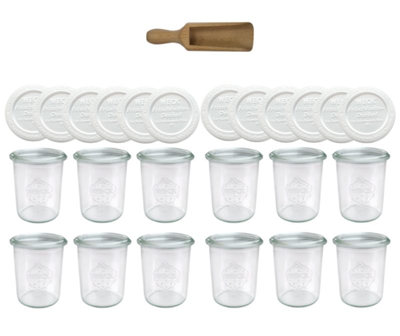 Słoiki MODO24 Weck 160 ml fi 60 mold z plastikowymi wiekami i miarką 12 kpl.