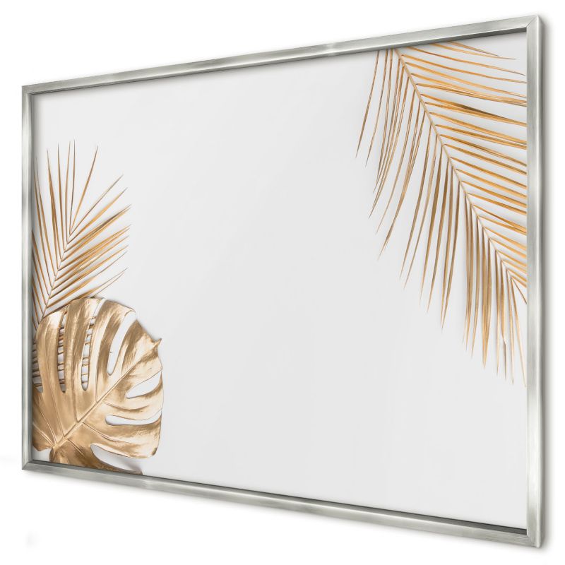 Magnetyczna tablica ozdobna Wallfluent 100x70 Eleganckie liście w srebrnej ramie 1szt
