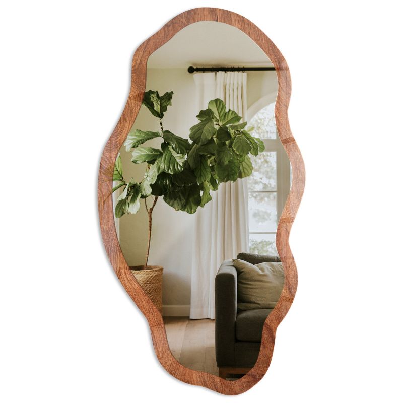 Nieregularne Lustro Nad Komodę Tulup 52x97 cm Drewniana tekstura 19 - w Ramie Szkło Hartowane Lustro z Nadrukiem 1 szt.
