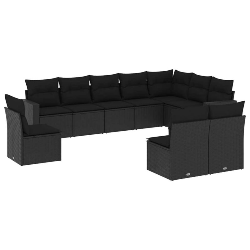 Zestaw mebli ogrodowych WaszeMeble 10-cz. z technorattanu czarny z poduszkami WM-3219095 1 kpl