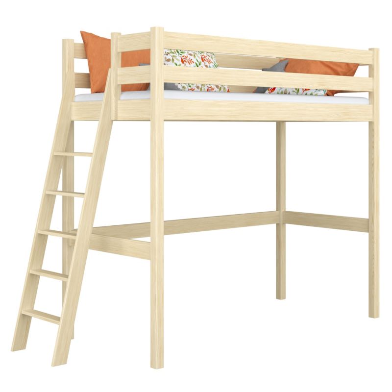 Drewniane łóżko N-WOOD na antresoli N02 sosna bezbarwna 100x190 1szt.
