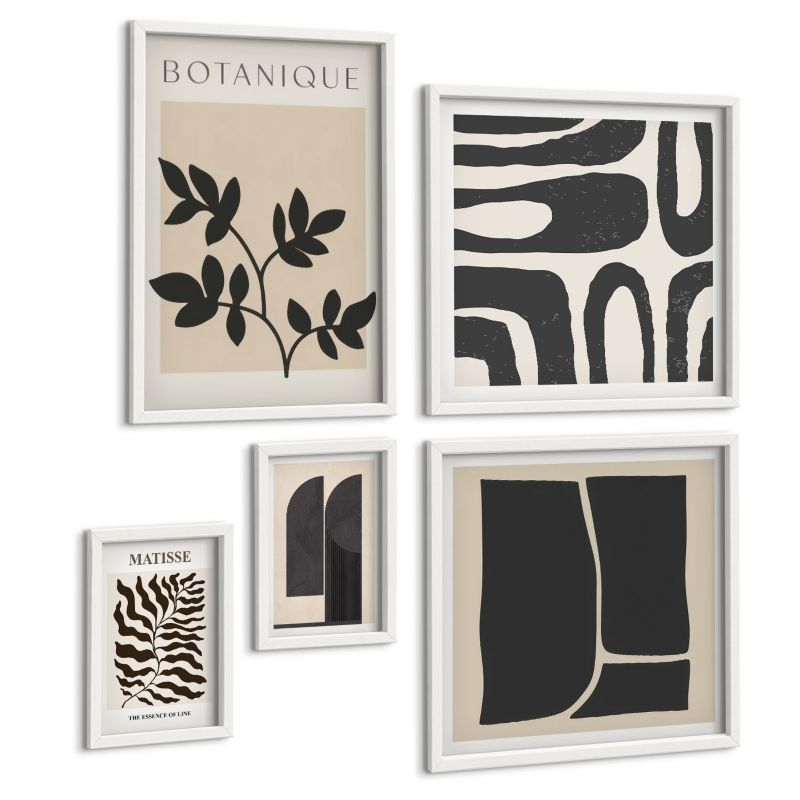 Komplet 5 Obrazów ArtPrintCave (2x50x50+2x20x30+40x60cm) Biała rama Minimalistyczne postery roślinne 1 kpl.