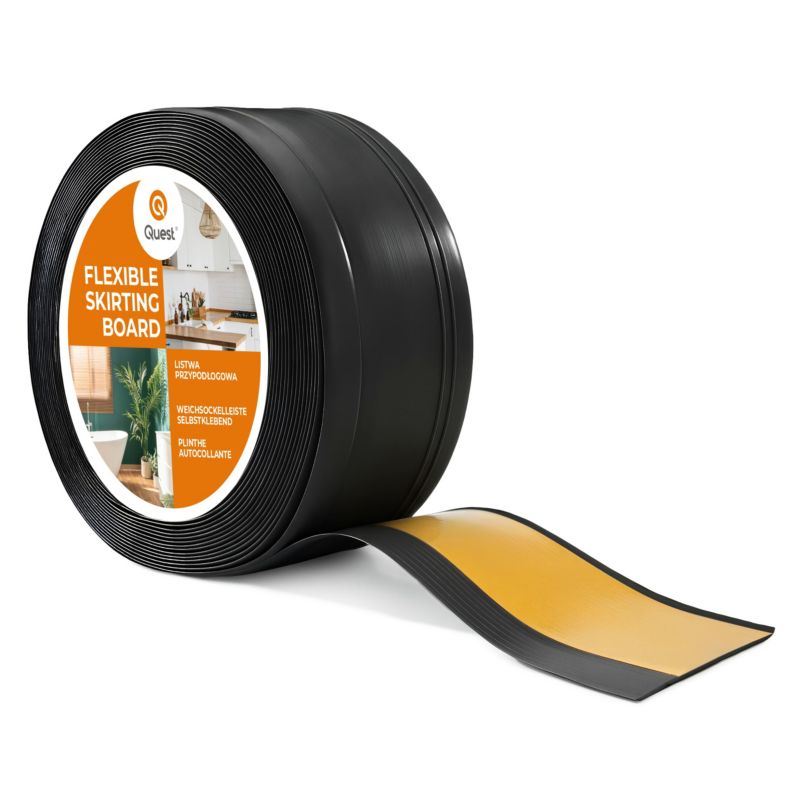 Listwa przypodłogowa samoprzylepna PCV 70x 20 mm QUEST, elastyczna listwa DEKOR cokołowa - 25 m, czarny