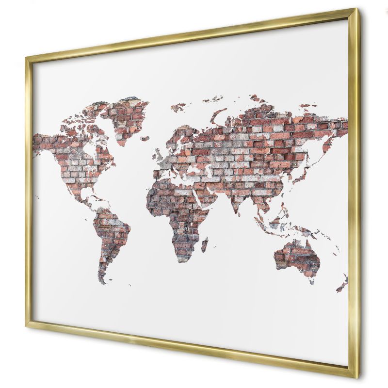 Tablica magnetyczna do salonu Wallfluent 80x60 Ceglany świat w złotej ramie 1szt