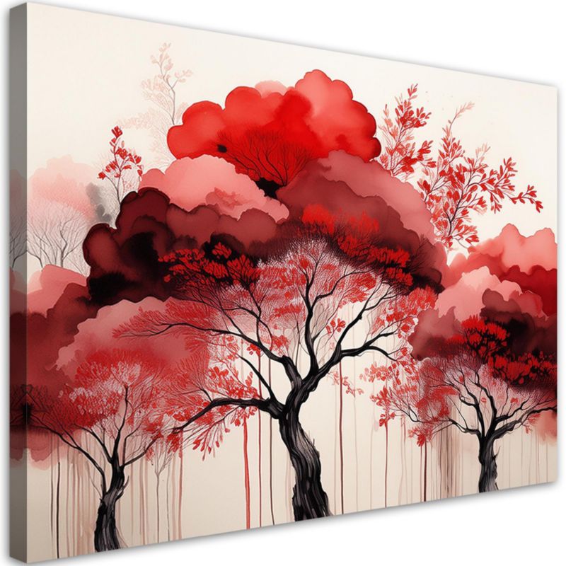 Obraz do salonu sypialni Feeby Czerwony Krajobraz Las Drzewa 120x80 cm 1szt