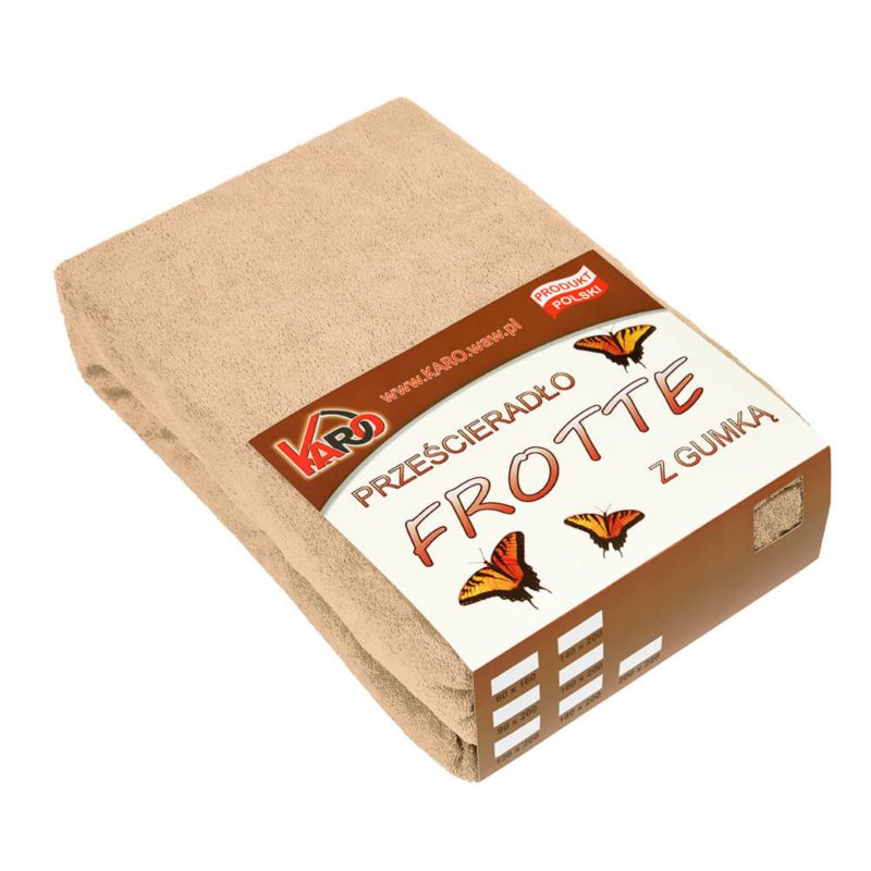 Prześcieradło frotte z gumką KARO 220x240 beżowe 1 szt.