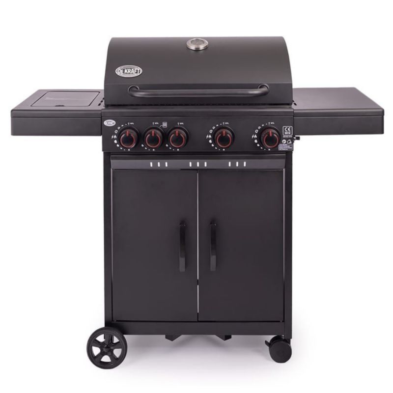 Grill gazowy DEKRAFT Nevada czarny 4+1 palników, 13,7 kW, ruszt żeliwny, pokrowiec 1 szt.