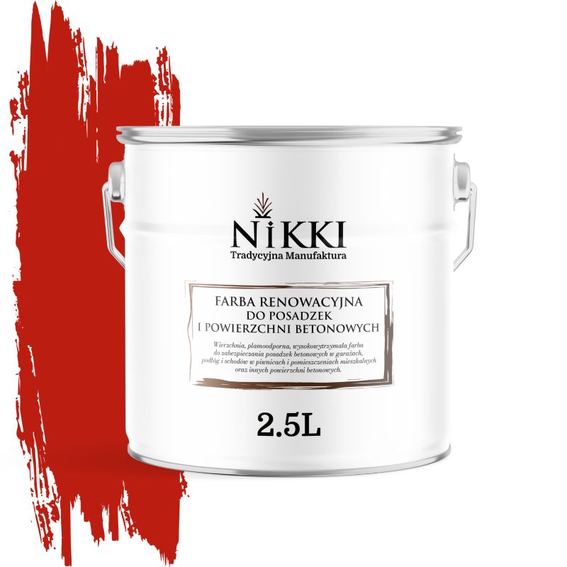 Farba Renowacyjna do Posadzek Podłóg Betonowych NIKKI Czerwony RAL3020 Półmat 2,5L