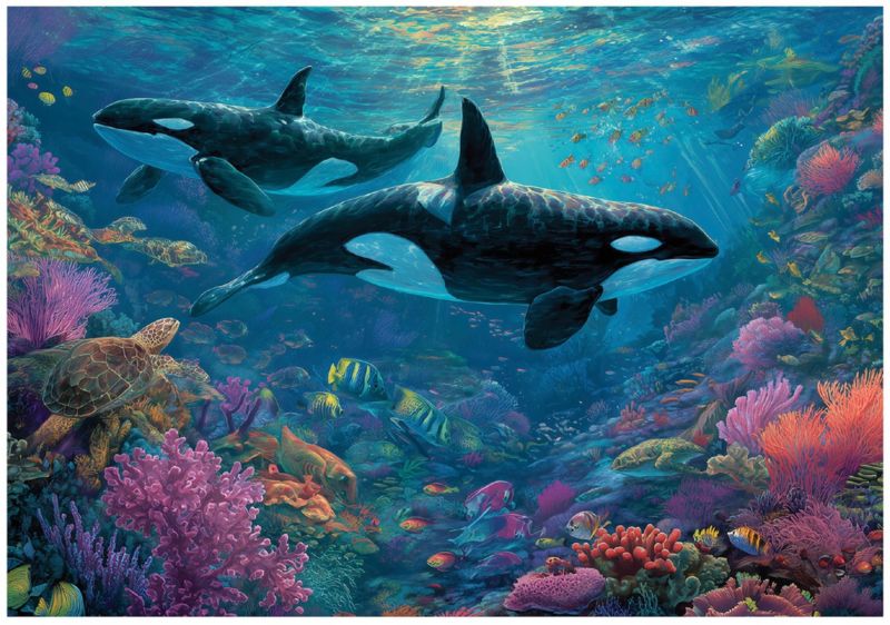Fototapeta WALLARENA Dla Dzieci Na Flizelinie Ocean Rafa koralowa Orka Niebieski 350x250 cm 16515VX7 1 szt.