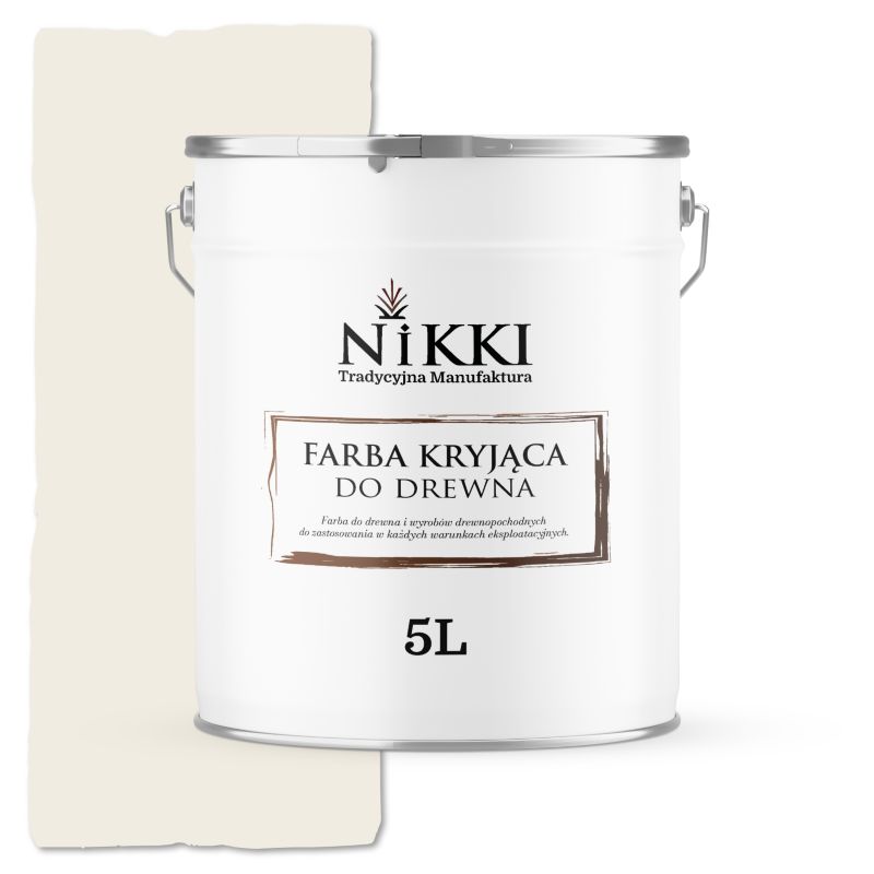 Farba do Drewna Kryjąca na Zewnątrz i Wewnątrz NIKKI Biały Alpejski RAL9010 Półmat 5L