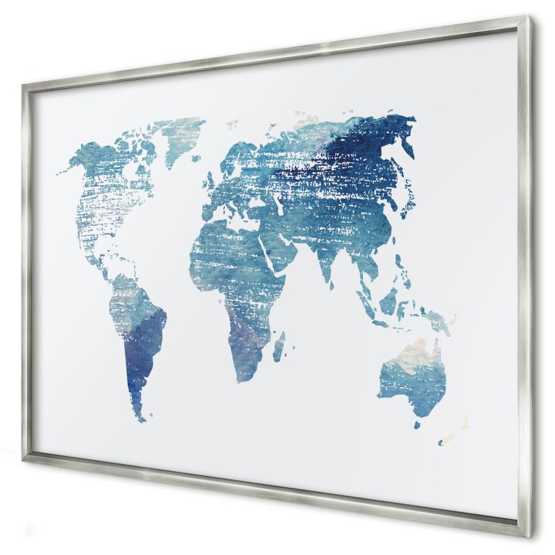 Ozdobna tablica na magnesy Wallfluent 100x70 Akwarelowa mapa w srebrnej ramie 1szt