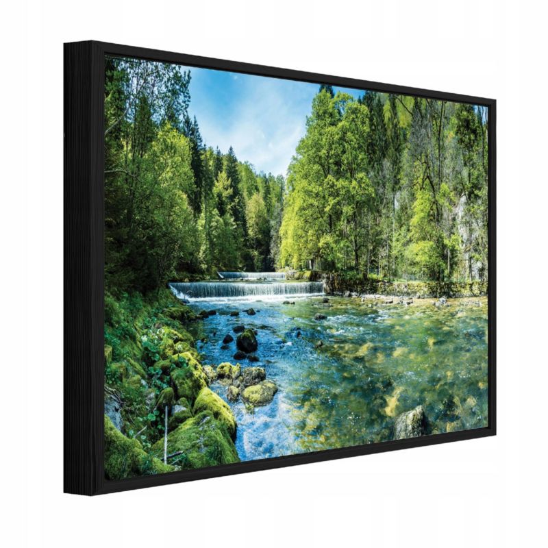 Obraz W Ramie WALLARENA Do Sypialni Salonu Na Płótnie Las Pejzaż Rzeka Zielony 120x80 cm PPR14742O20 1 szt.