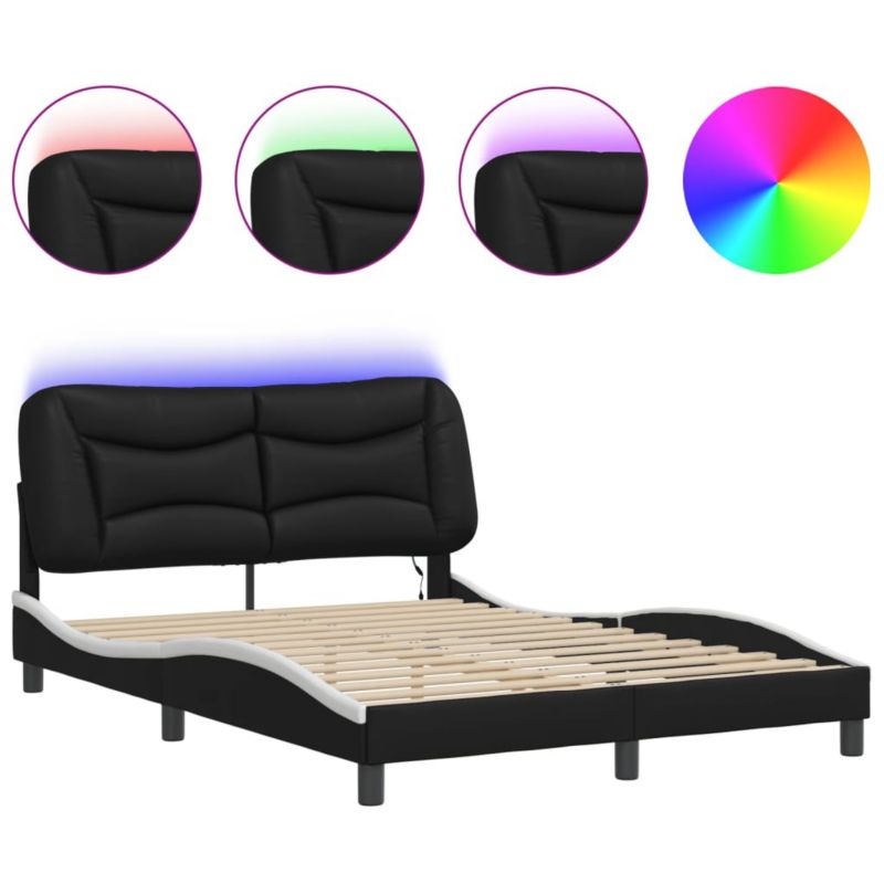Łóżko tapicerowane WaszeMeble 135x190 cm Czarno-Biały ekoskóra z LED WM-3213932 1 szt.