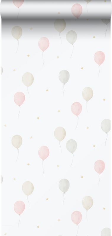 Tapeta Sanders & Sanders balon powietrzny jasnego różu,beżowymIbiałym 53 cm x 10.05 m - 1 rol.