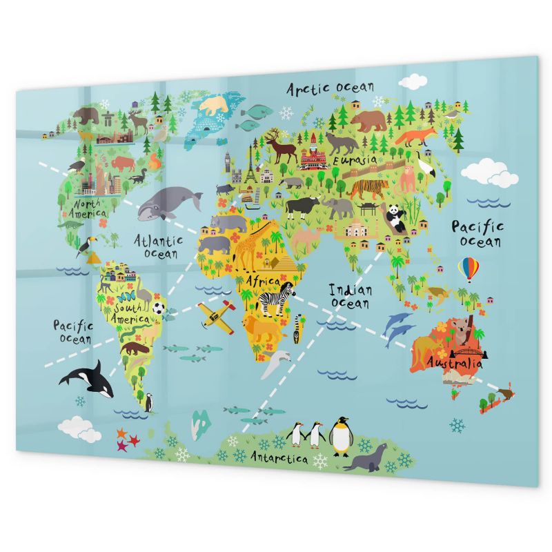 Tablica Magnetyczna Suchościeralna Tulup 100x70 cm Ilustrowana mapa świata Menu do kawiarni Czarny marker 1 kpl