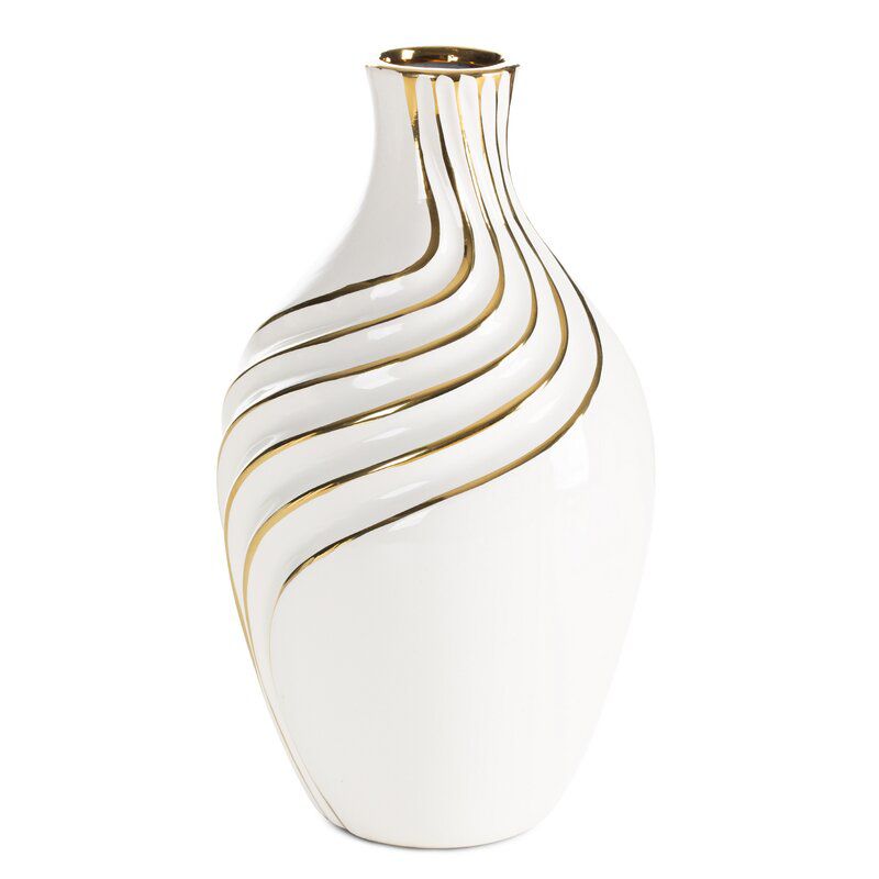 Wazon ceramiczny Eurofirany 17 x 17 x 30 cm biały złoty 1 szt.