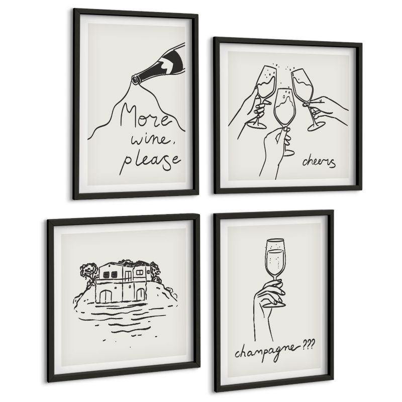 Komplet 4 Obrazów ArtPrintCave (2x50x50+2x40x60cm) Czarna rama Radosne chwile z winem szampan 1 kpl.