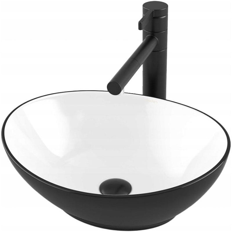 Umywalka nablatowa Rebiko ceramiczna matowa biało czarna owalna 1 szt.