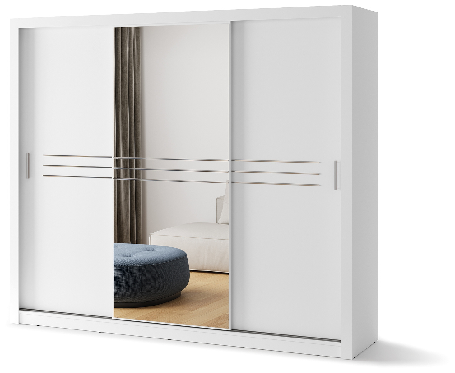 Biała szafa przesuwna z lustrem 250 cm do sypialni IDEA