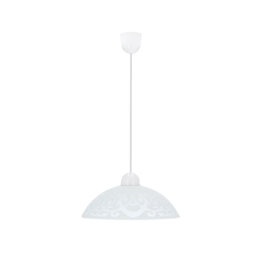 Biała lampa wisząca z kloszem we wzór do salonu BRONTE E27