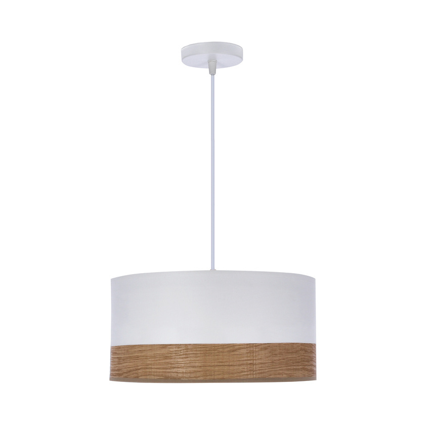 Biała lampa wisząca do salonu Porto abażur biały-orzechowy