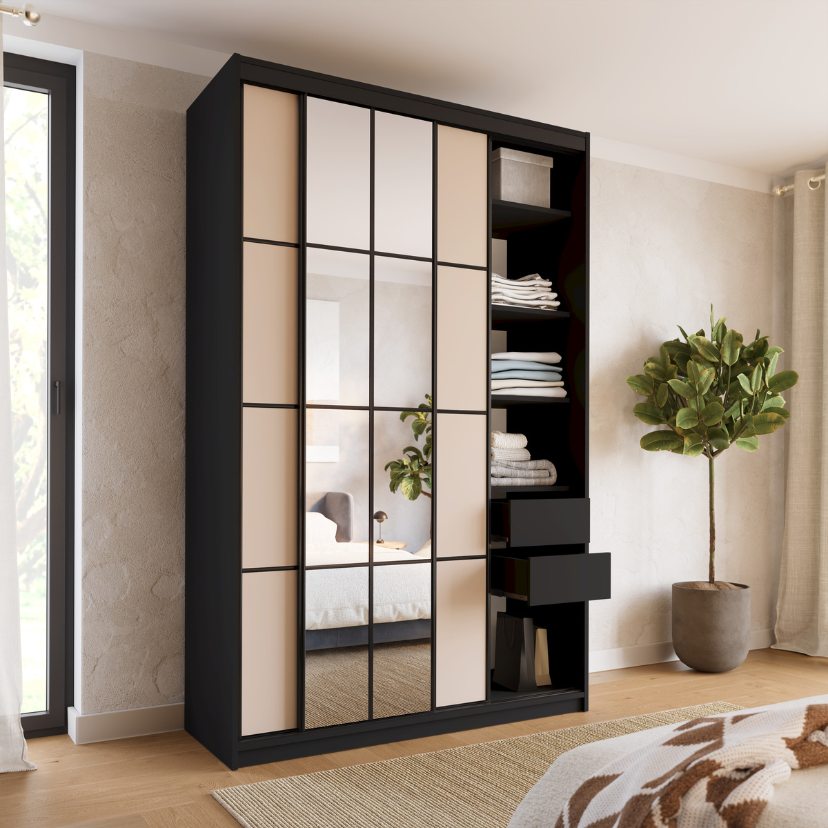Wysoka szafa przesuwna do sypialni z lustrem 150 cm EDGE MAX