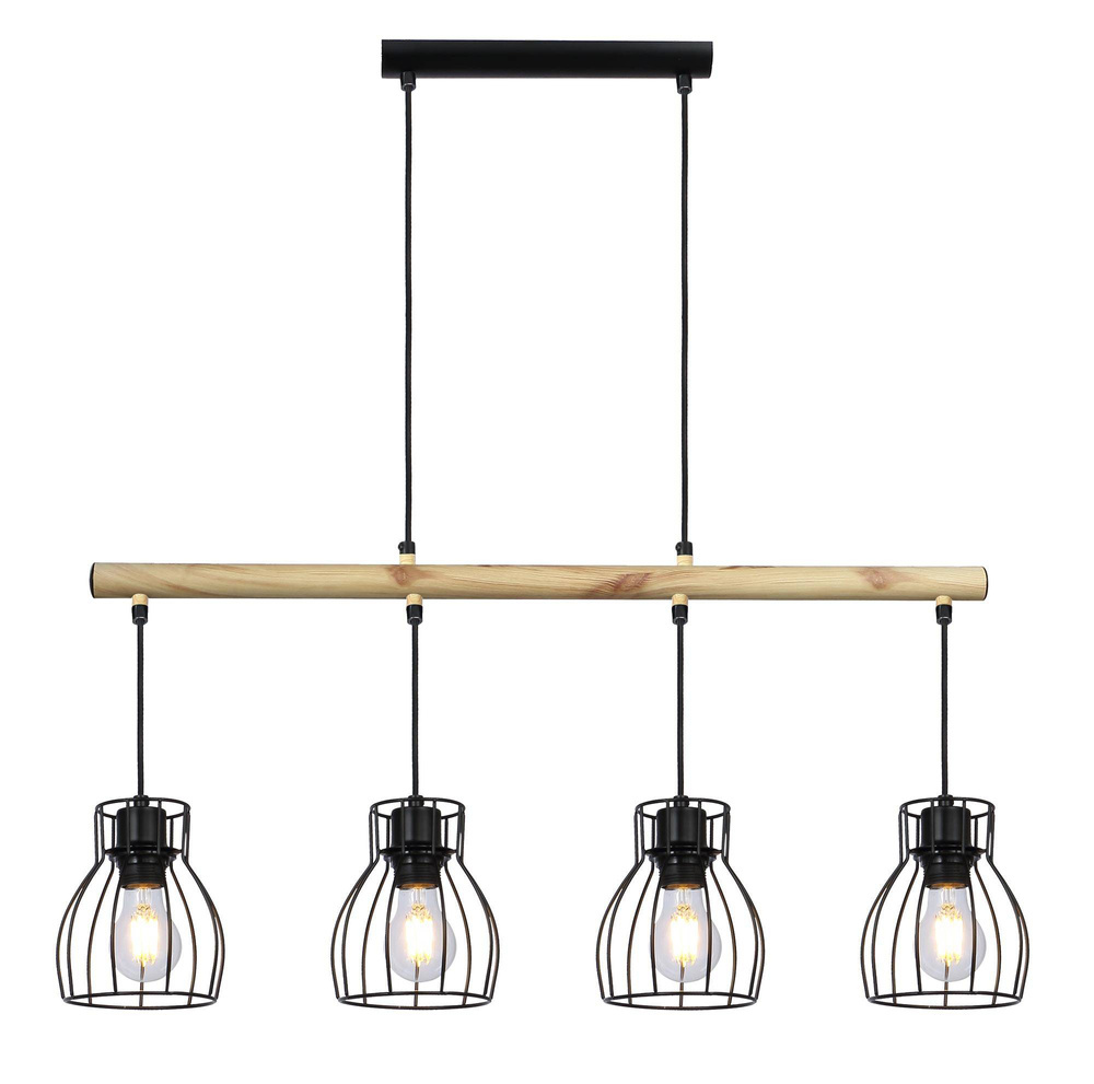 Czarna lampa wisząca 4-płomienna do salonu BERNITA metal i szkło