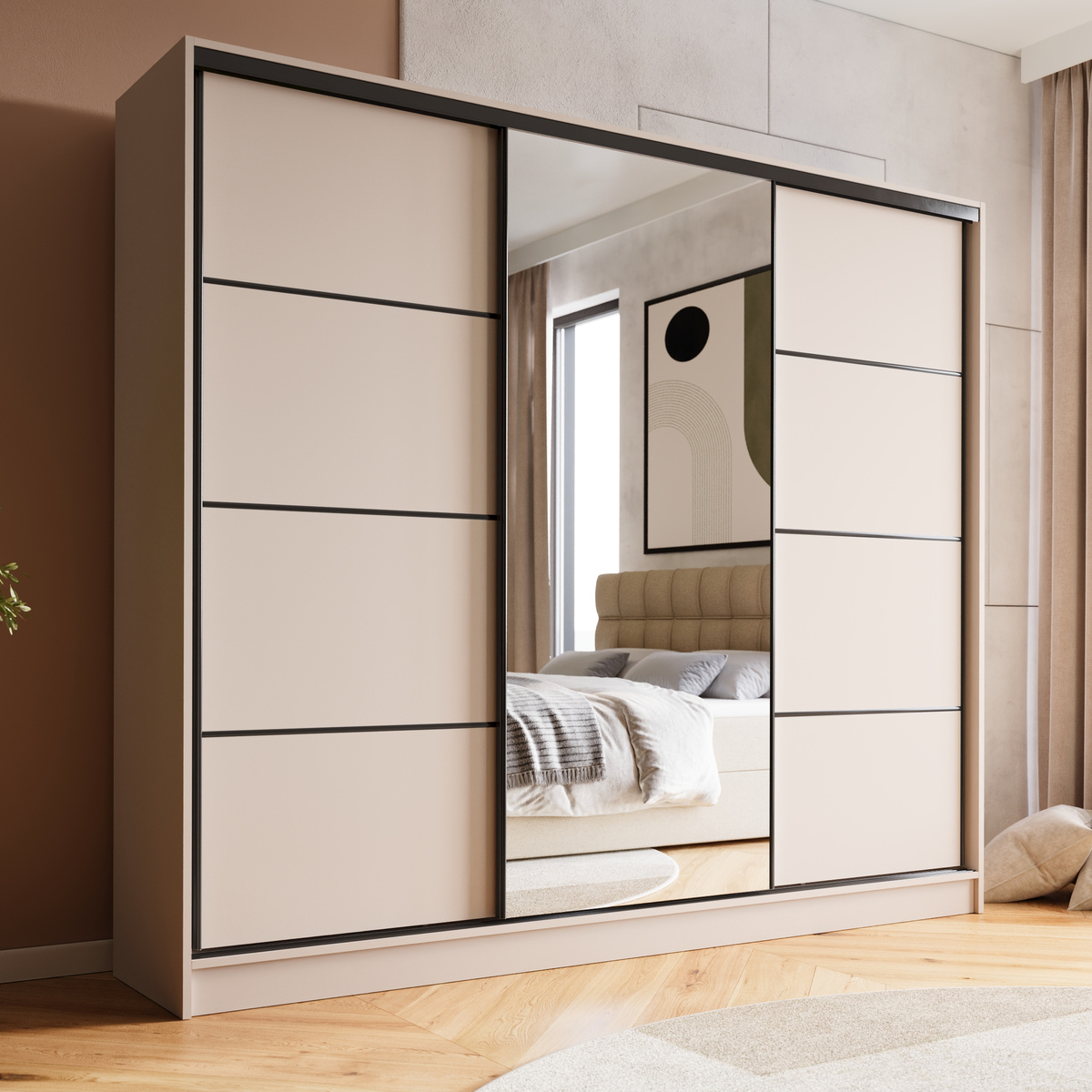 Nowoczesna szafa przesuwna z lustrem 235 cm BEST kaszmir