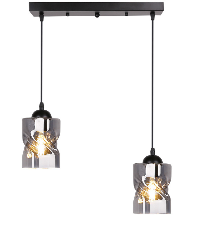 Czarna lampa wisząca industrialna na listwie 2xE27 do salonu FELIS