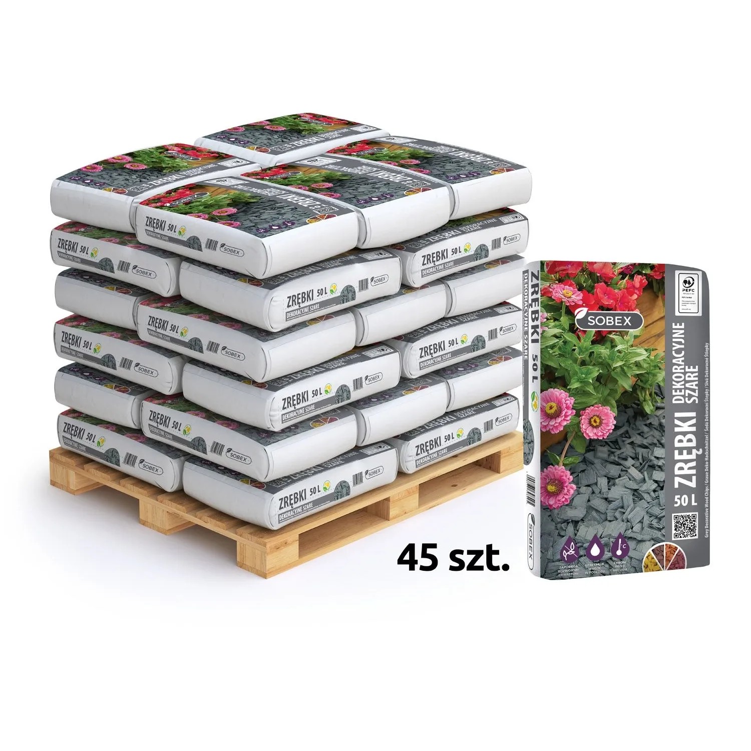 Sobex Zrębki dekoracyjne szare - 45 x 50 l