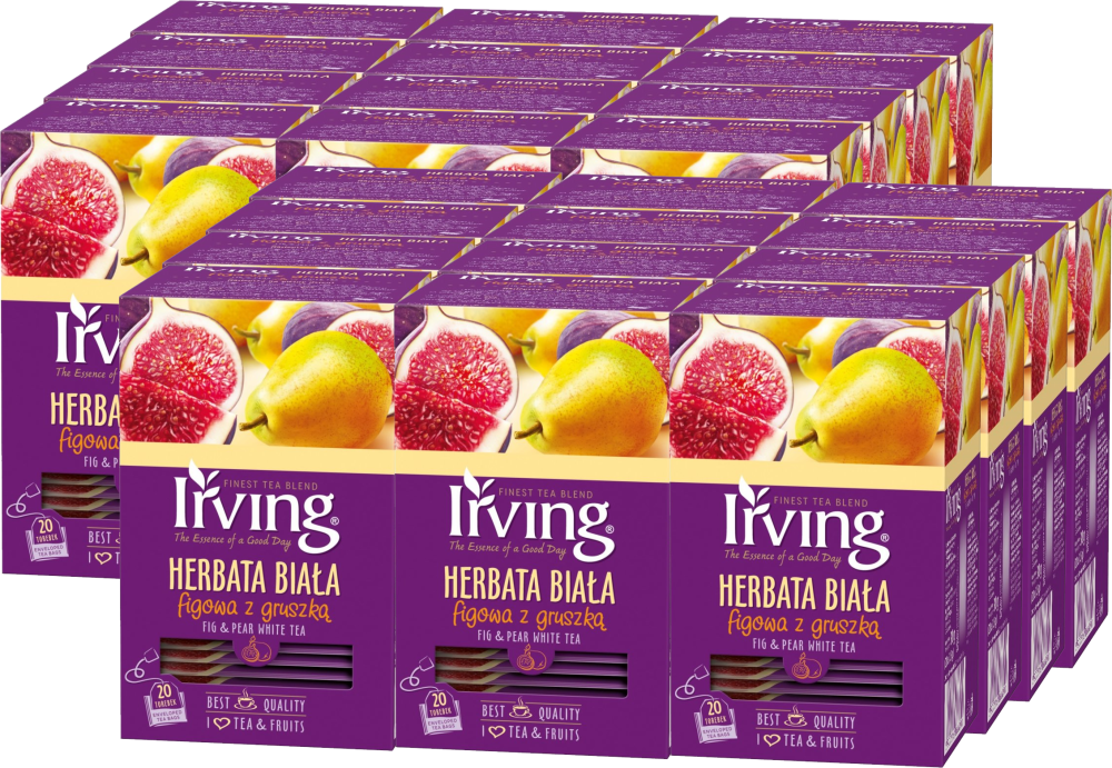 24x Herbata biała smakowa w kopertach Irving, figowa z gruszką, 20 sztuk x 1.5g
