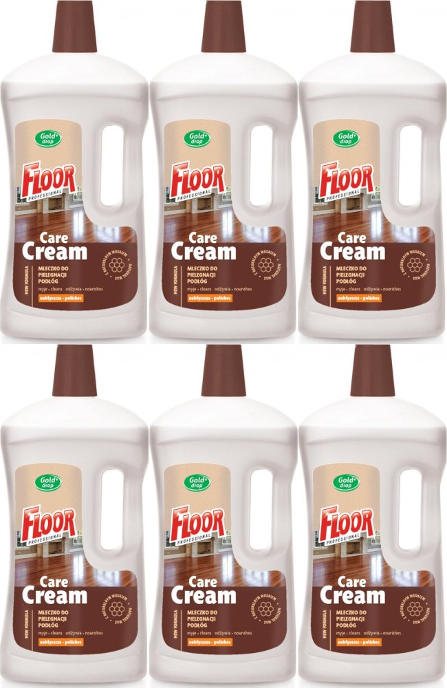 6x Mleczko do pielęgnacji podłóg Floor Professional Gold Drop, z naturalnym woskiem, 1l