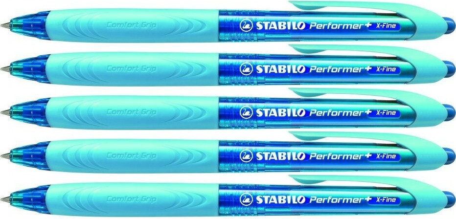 5x Długopis automatyczny Stabilo Performer+ X-Fine, kolor niebieski, tusz niebieski