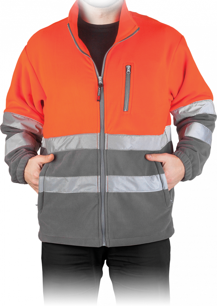 Bluza polarowa Reis, z pasami odblaskowymi, gramatura 290g, rozmiar XL, pomarańczowo-szary