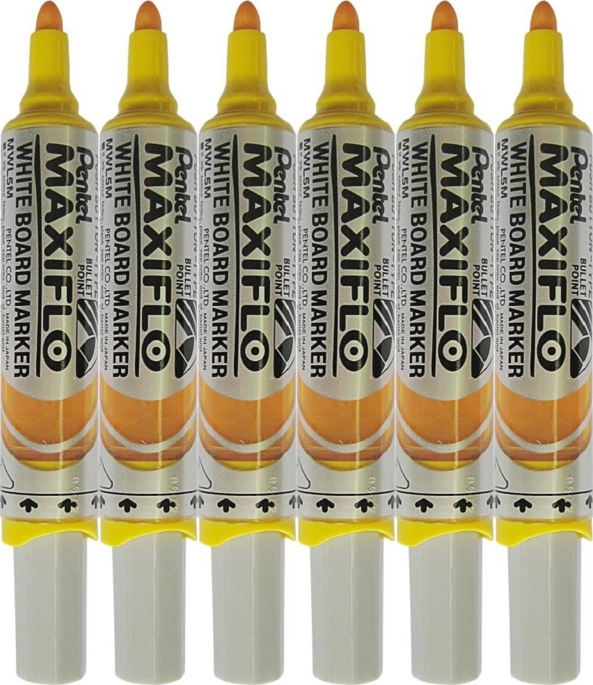 6x Marker suchościeralny Pentel Maxiflo, okrągła, 4mm, żółty