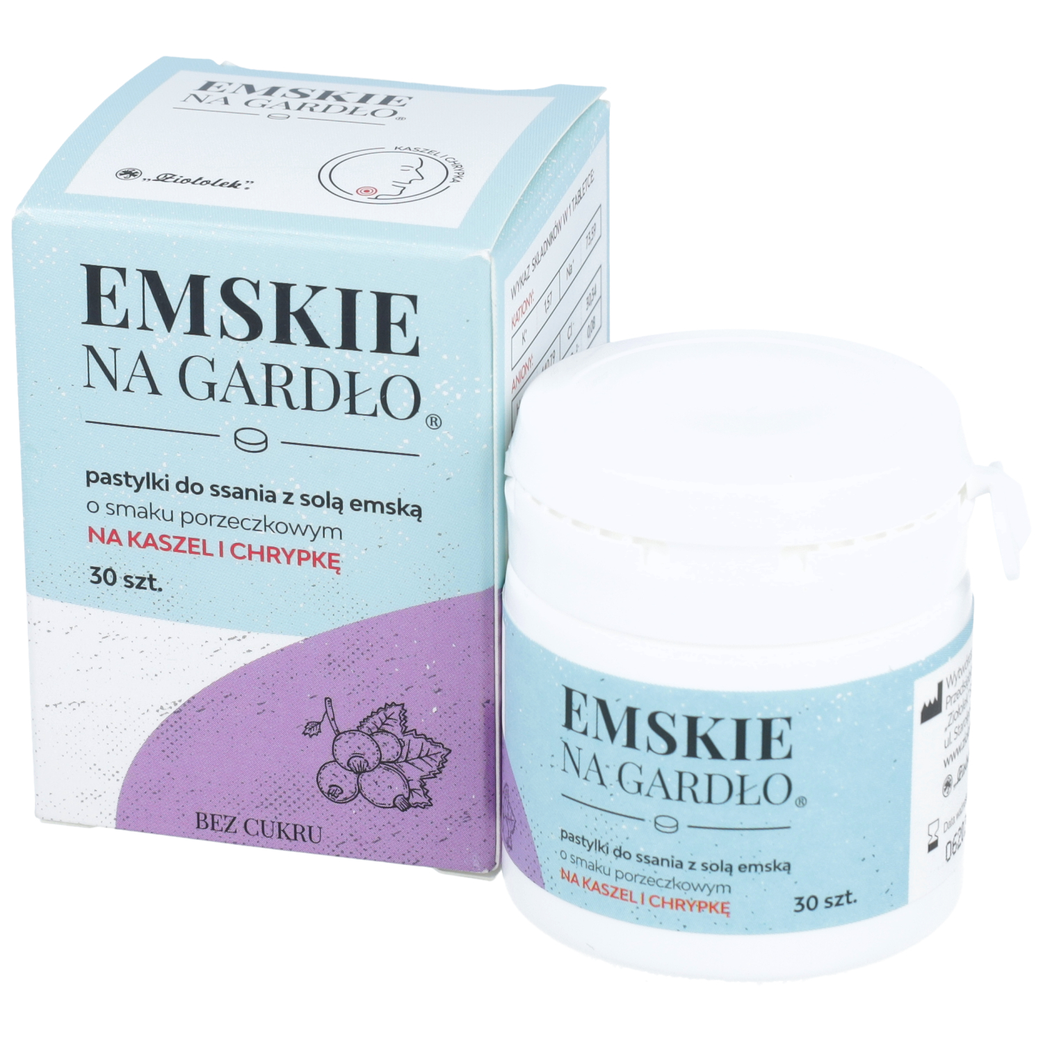 Emskie na gardło - pastylki do ssania, smak porzeczkowy, 30 sztuk