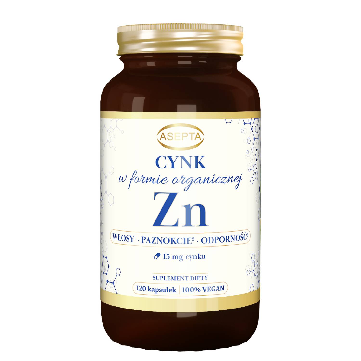 Asepta cynk w formie organicznej, 120 kapsułek
