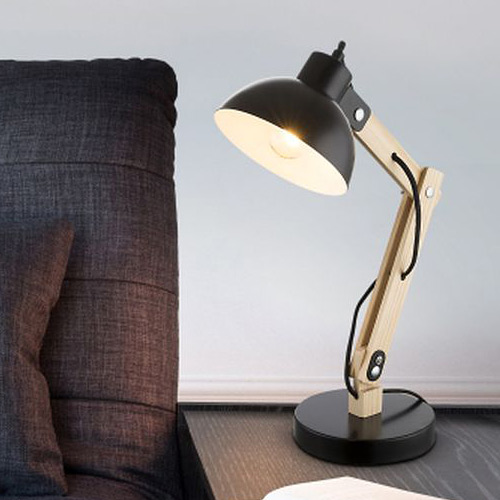 Globo Lighting Tongariro lampa biurkowa 1x40W czarna/drewno 21504
